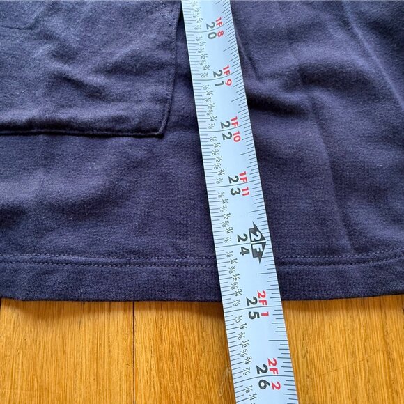 Eileen Fisher Size M Navy Blue Oversized Velvet Trim Hoodie Sweatshirt Pullover - Picture 12 of 16